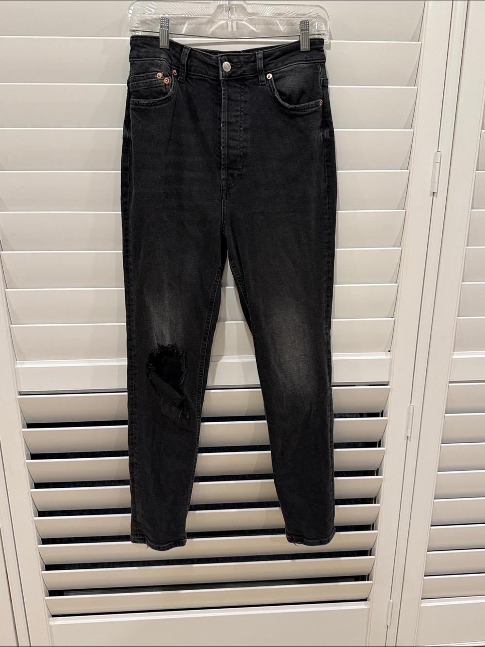 Free People High-Waist Button-Fly Jeans in Washed Black